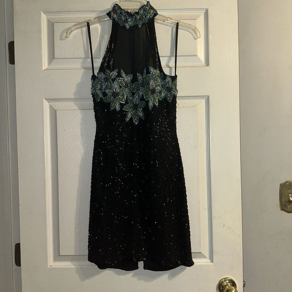 Alyce Designs‎ Silk Beaded Formal Mini Dress Size 8 Floral Design